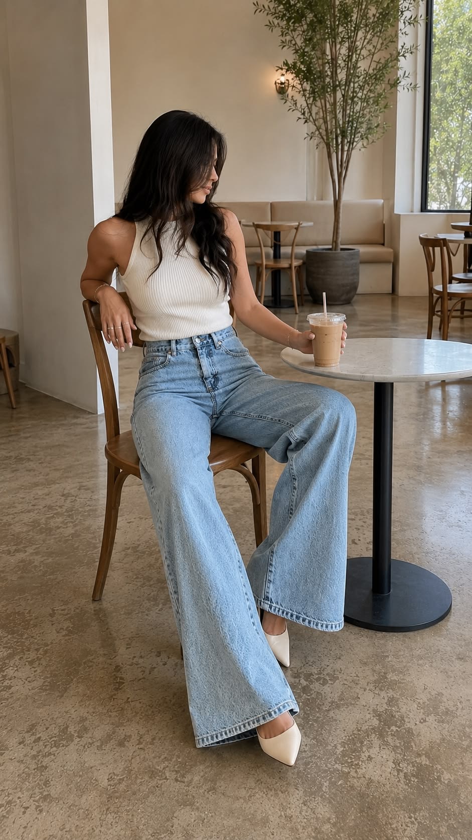 تاپ سفید و جین